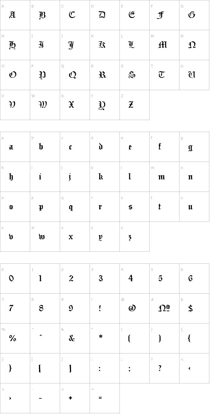 Character Map SabbathBlackHeavy Font