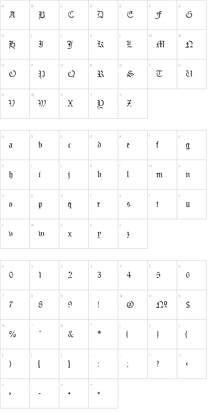 Character Map SabbathBlackRegular Regular Font