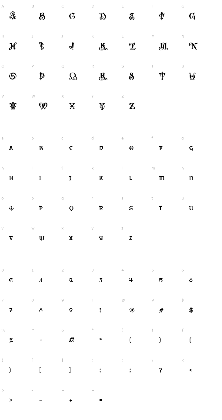 Character Map Saber-Regular Font