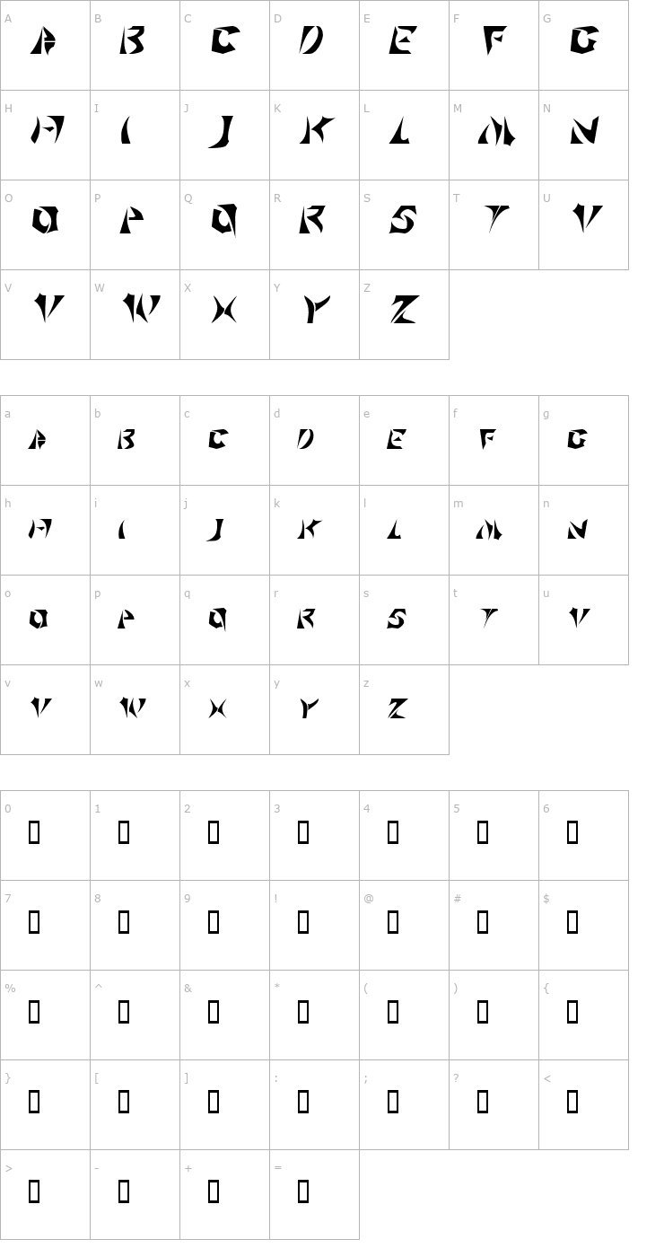 Character Map Sabertooth Font