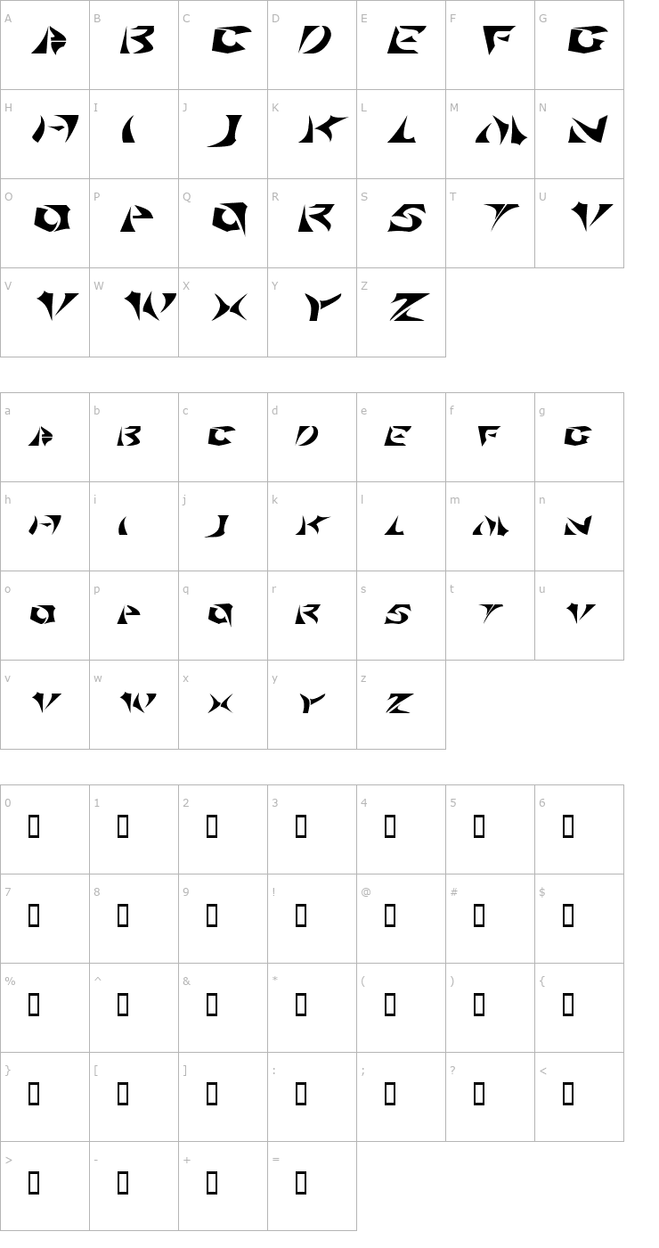 Character Map SabertoothExtended Font