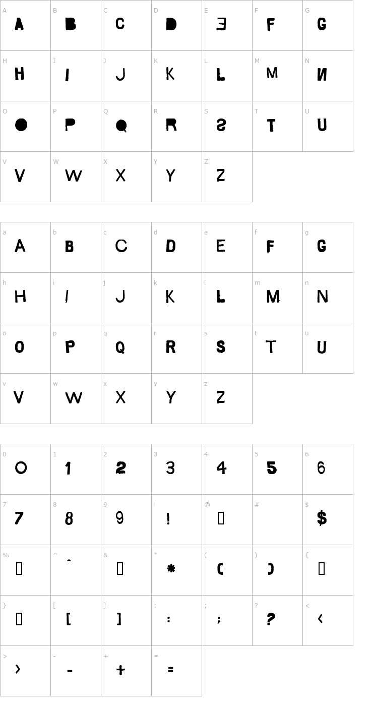 Character Map Saco de Pão Font