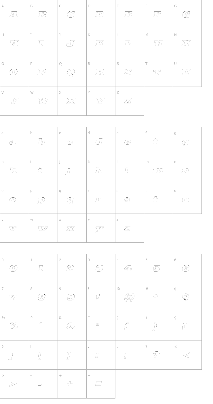 Character Map SaddlebagOutline Italic Font