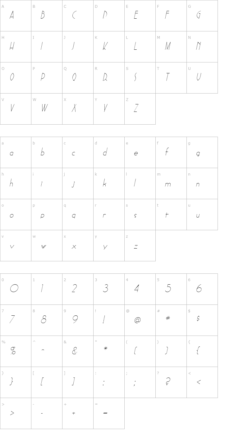 Character Map Sadelle Italic Font