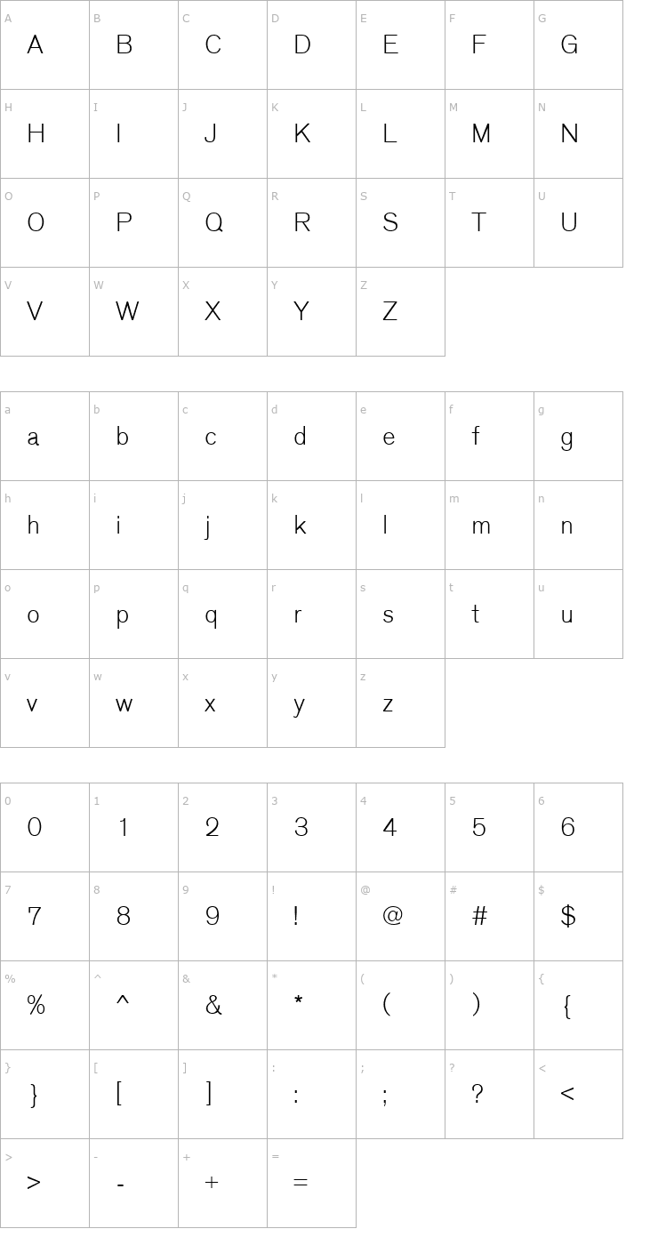 Character Map Sage Light Font