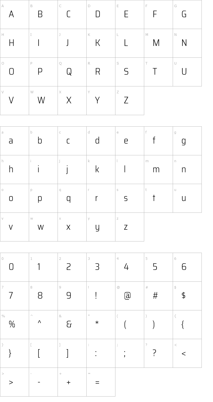 Character Map Saira SemiCondensed Light Font
