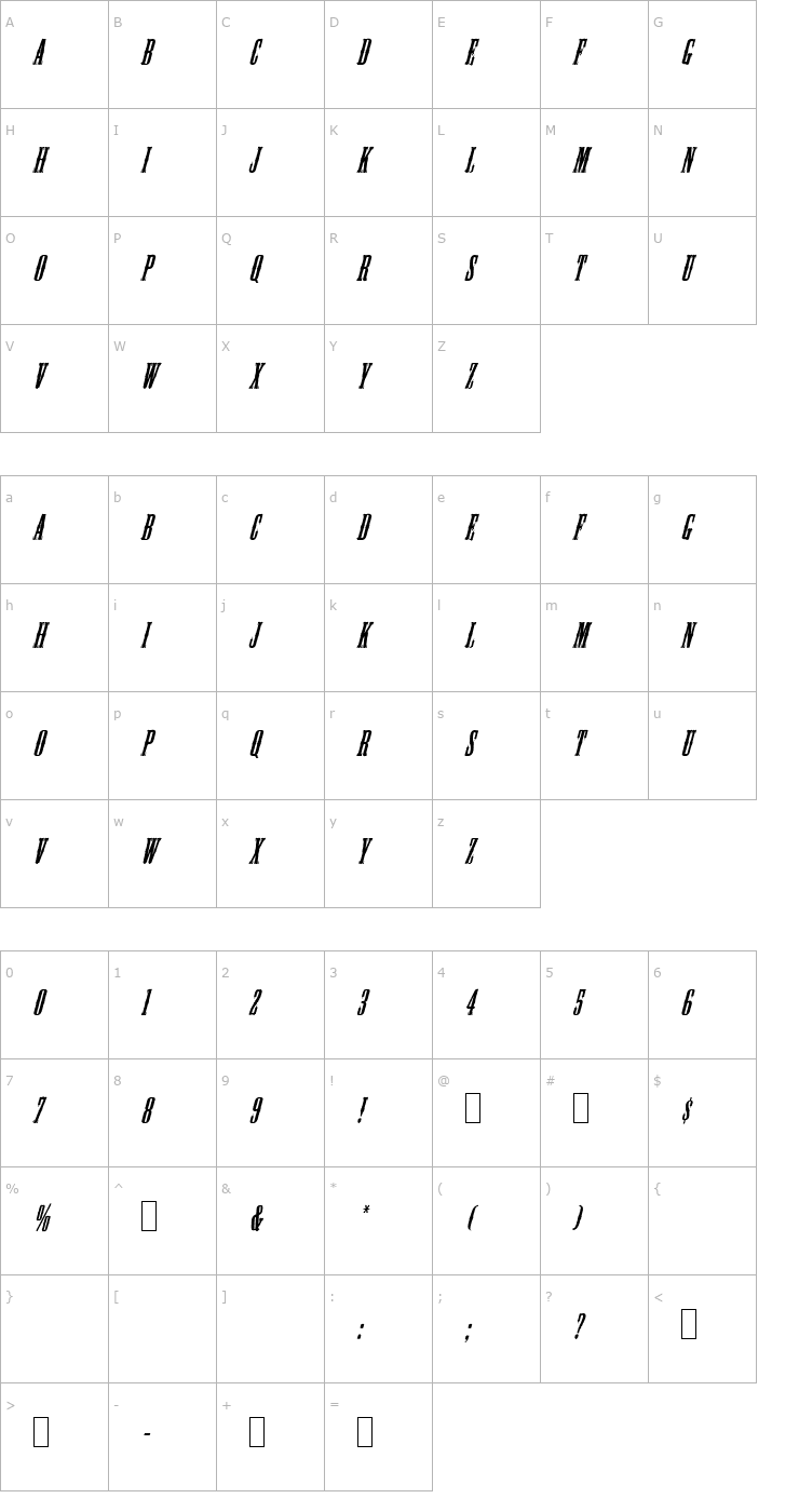 Character Map Salary Oblique Font