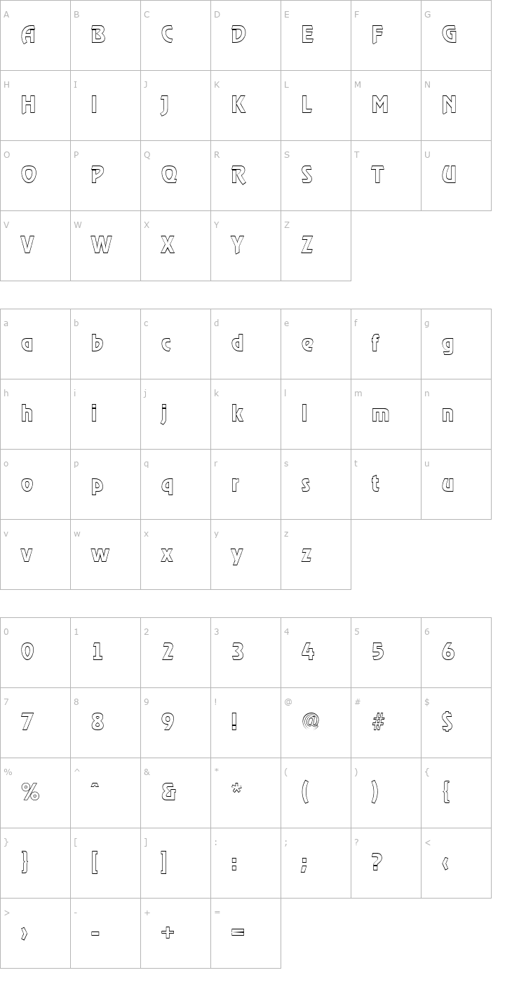 Character Map SalBeckerOutline-Bold Font