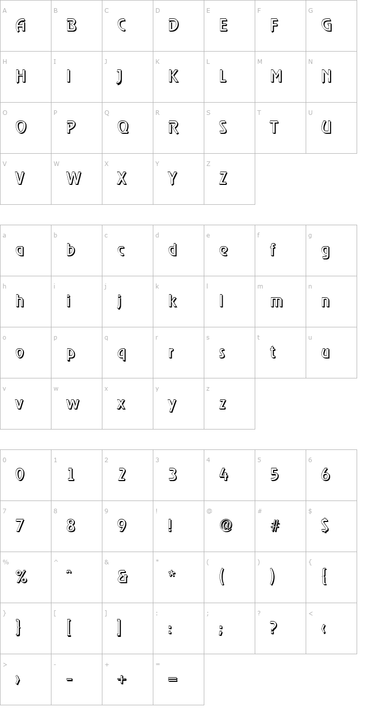 Character Map SalBeckerShadow-Regular Font