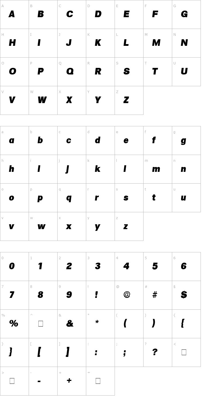 Character Map Salina Display SSi Italic Font