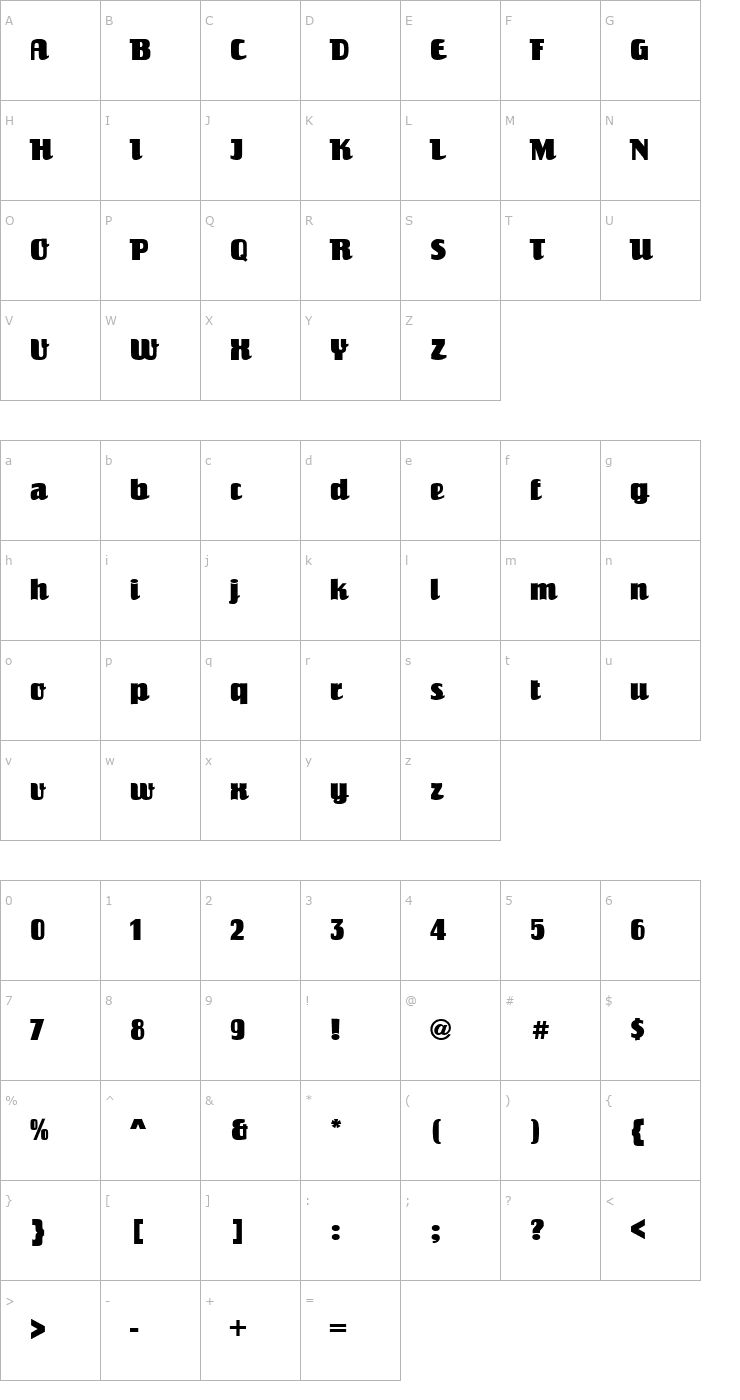 Character Map Salut Regular Font