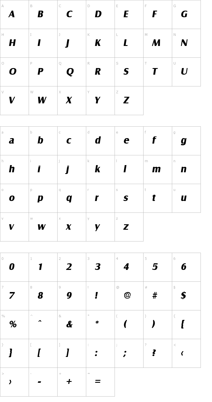 Character Map Salzburg-BoldIta Font