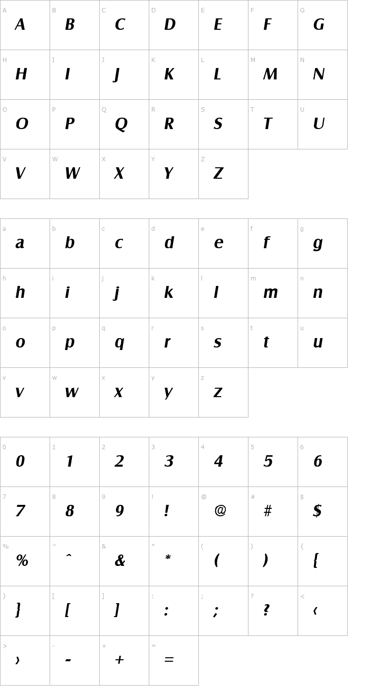 Character Map Salzburg-DemiBoldIta Font