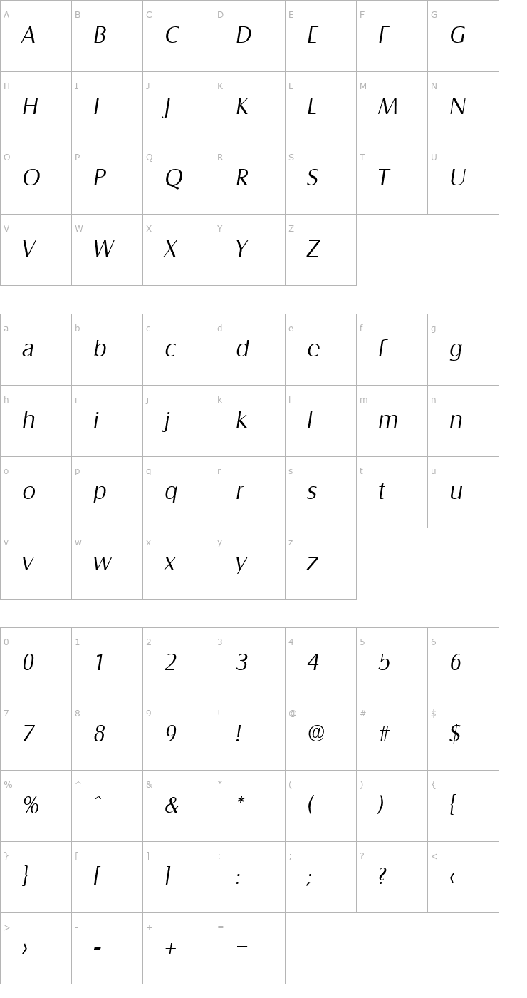 Character Map Salzburg-LightIta Font