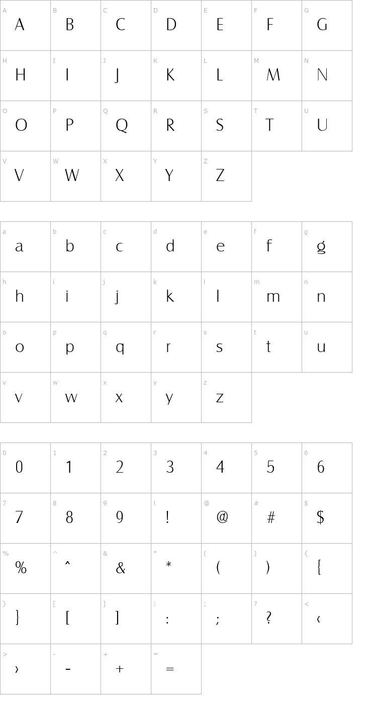 Character Map Salzburg-Xlight Font