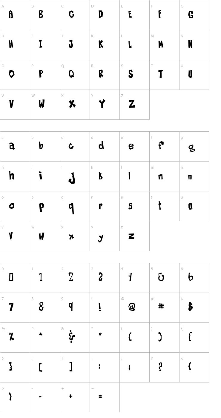 Character Map Sam is my Name Font