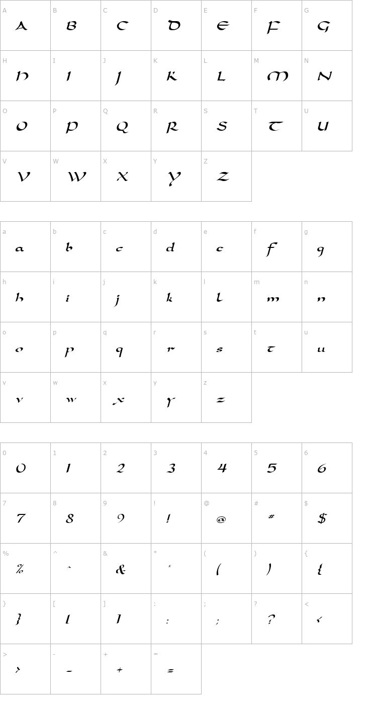 Character Map Samovar SSi Italic Font