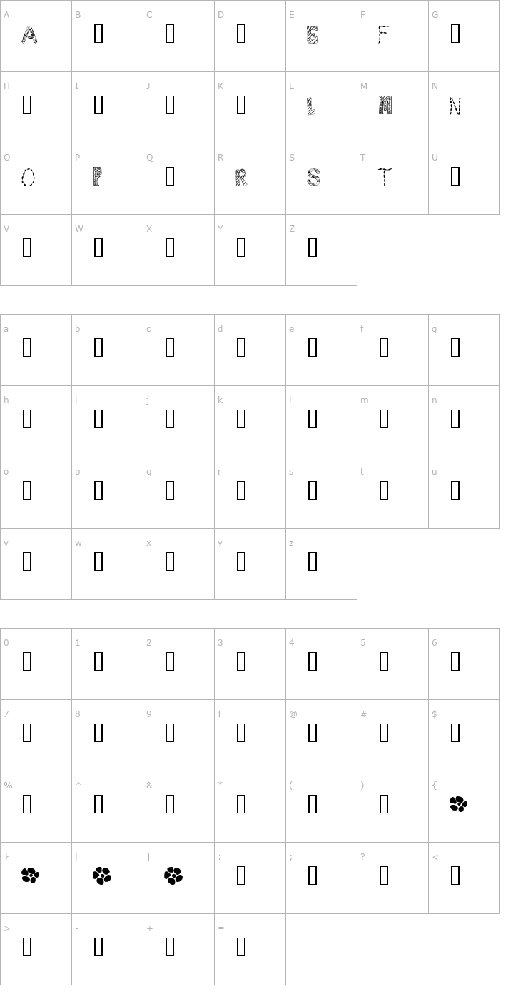 Character Map sampler number 1 Font