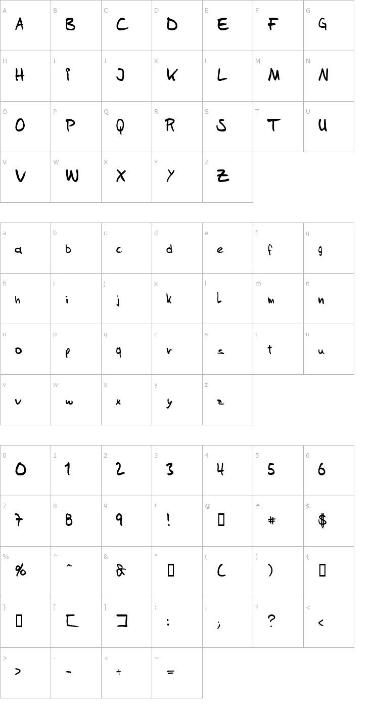 Character Map Sam's Handwriting Font