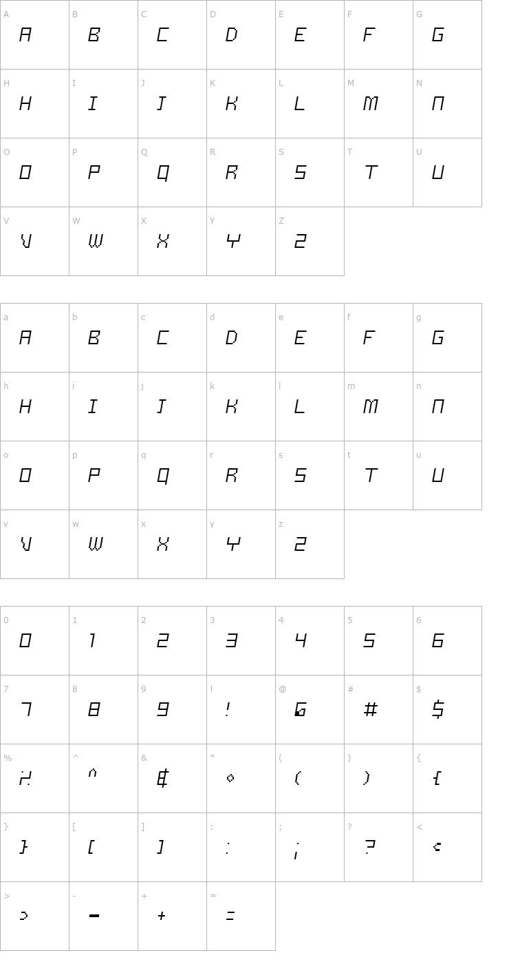 Character Map Samson ThinOblique Font