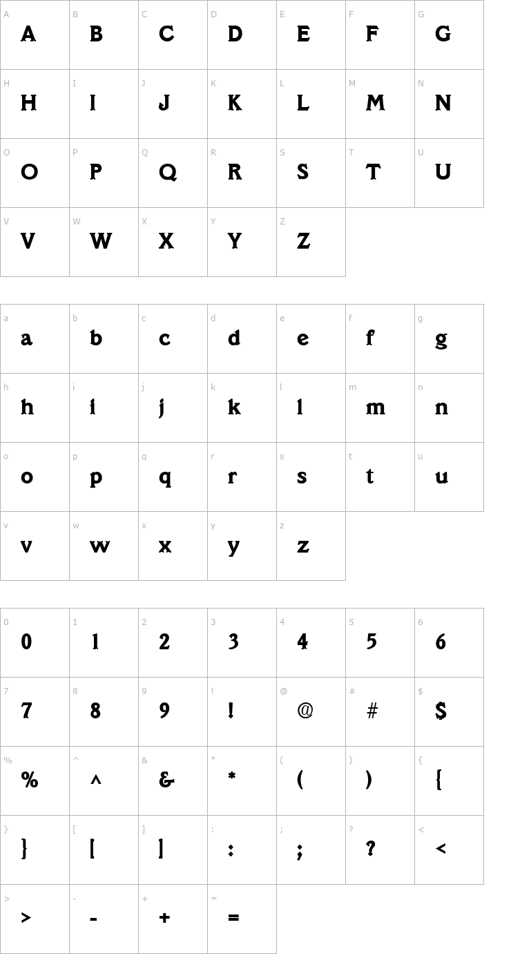 Character Map SanaCruz Heavy SF Bold Font