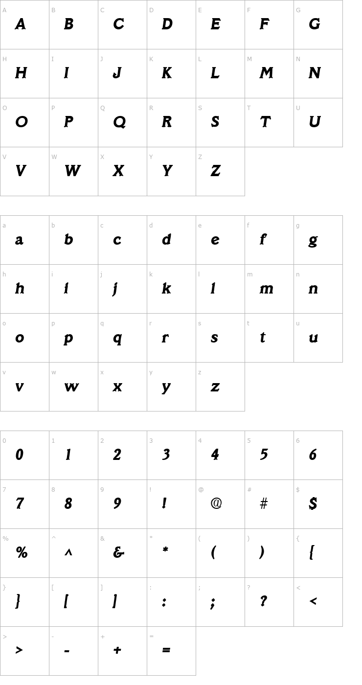 Character Map SanaCruz Heavy SF Bold Italic Font