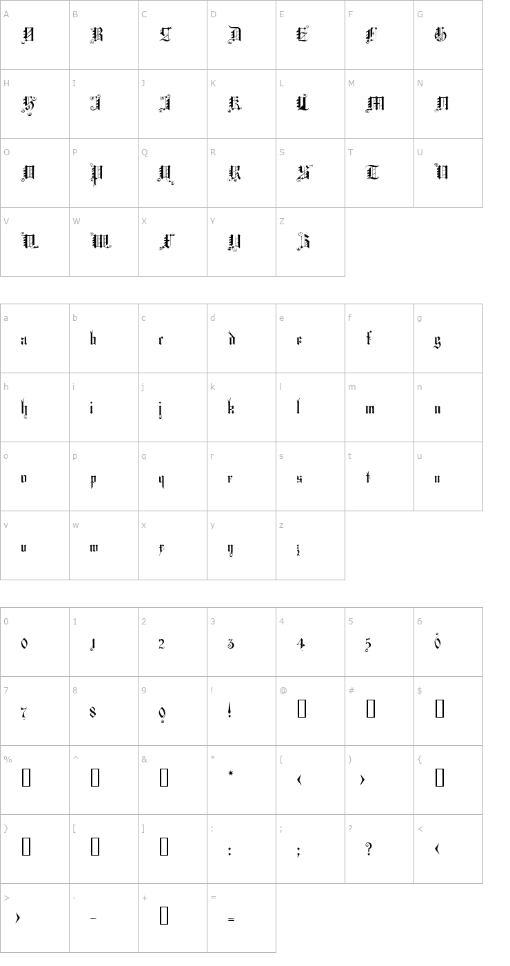Character Map Sanctum Font