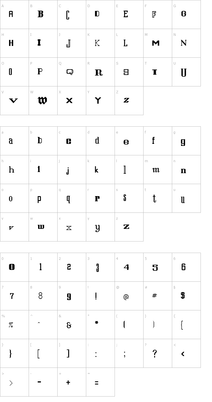 Character Map SanFranciscoLaser Font