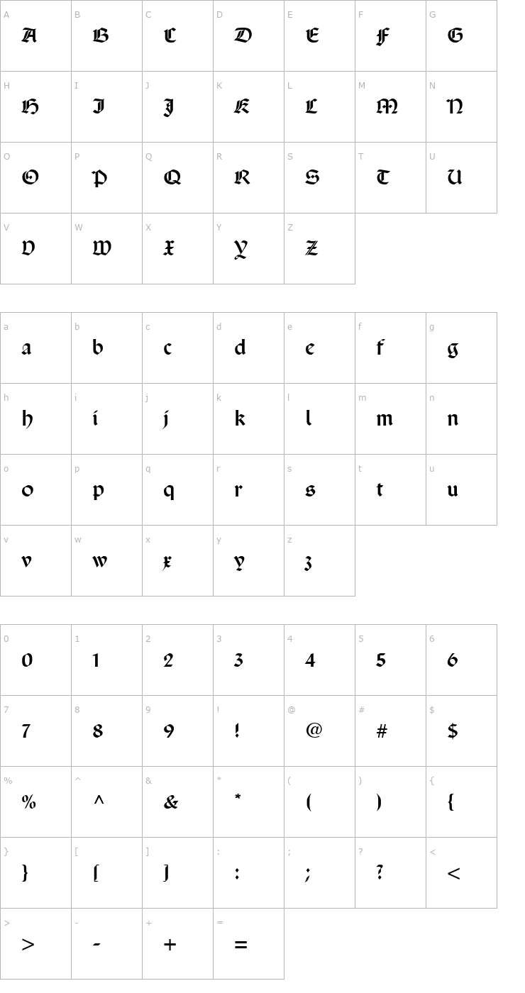 Character Map SanMarco Font