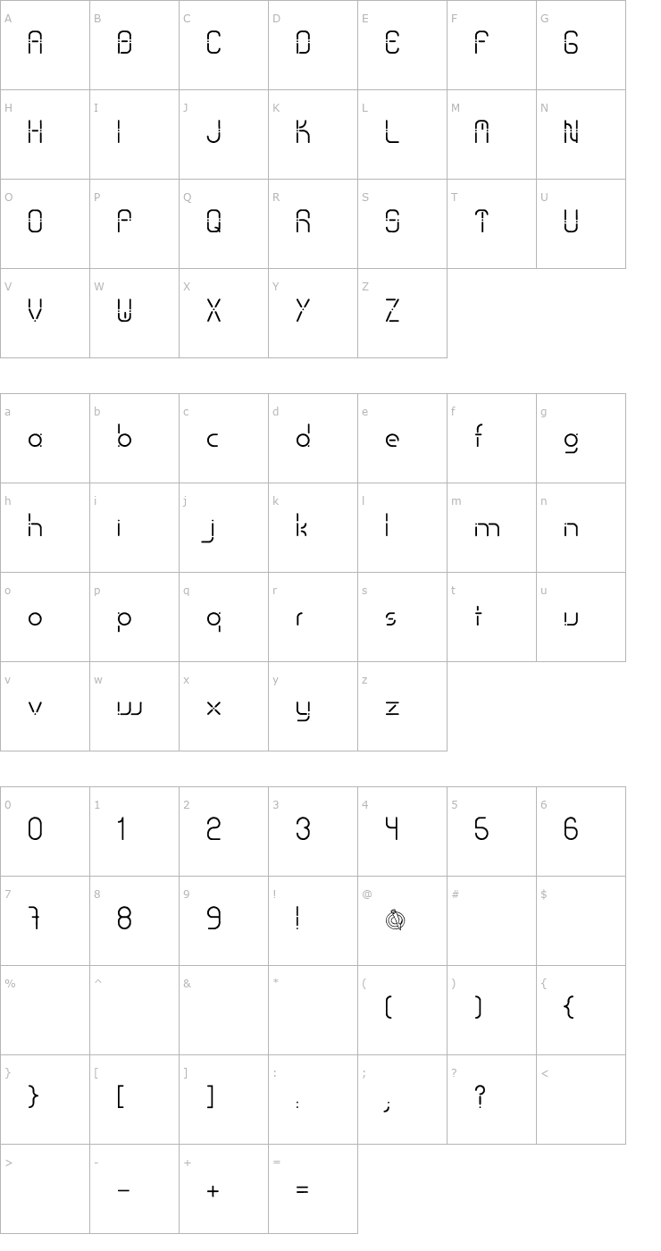 Character Map Sans Piru 2000 Font