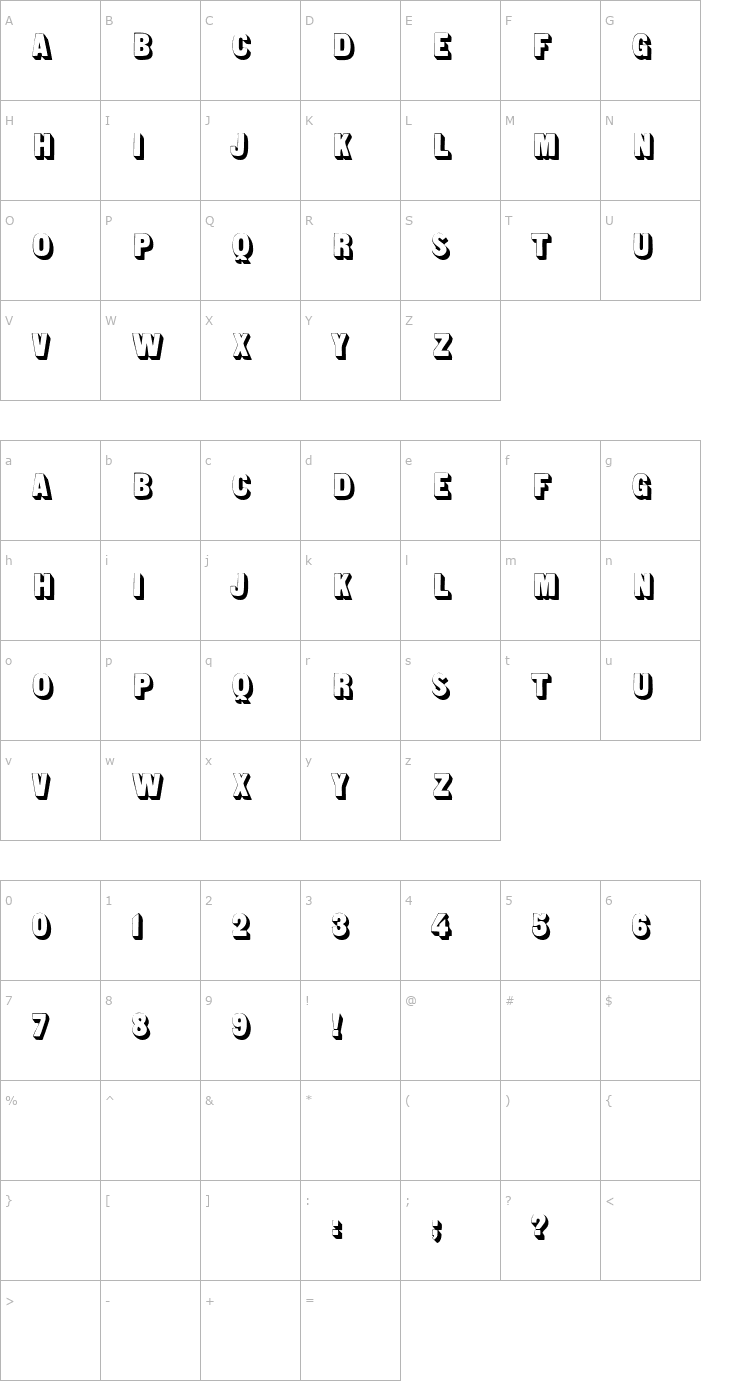 Character Map Sans Serif Shaded Font