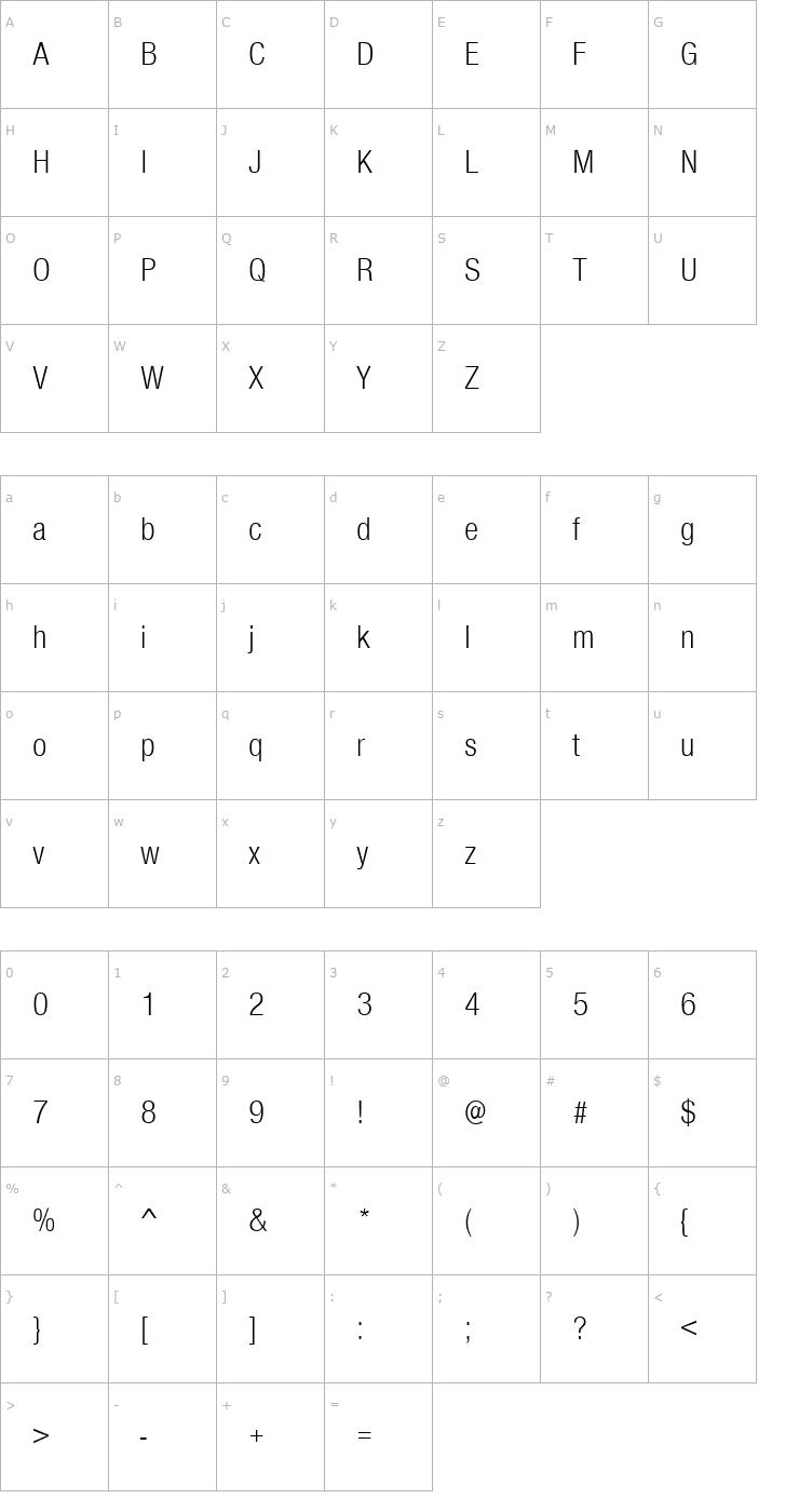 Character Map SansCondLH Regular Font