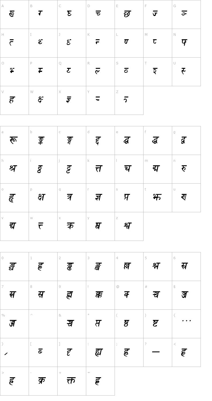 Character Map Sanskrit Bold Italic Font