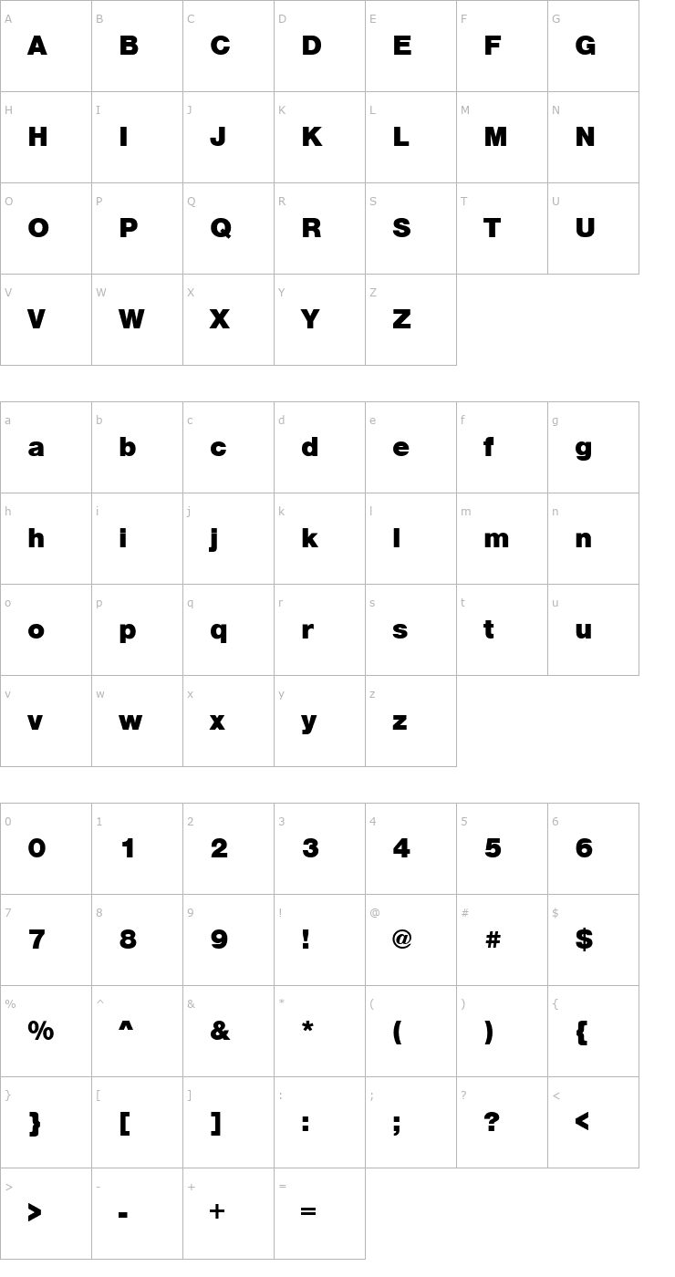Character Map SansLH Bold Font