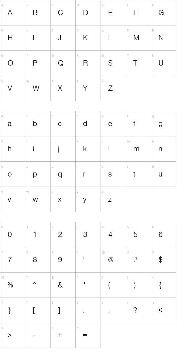 Character Map SansLH Regular Font