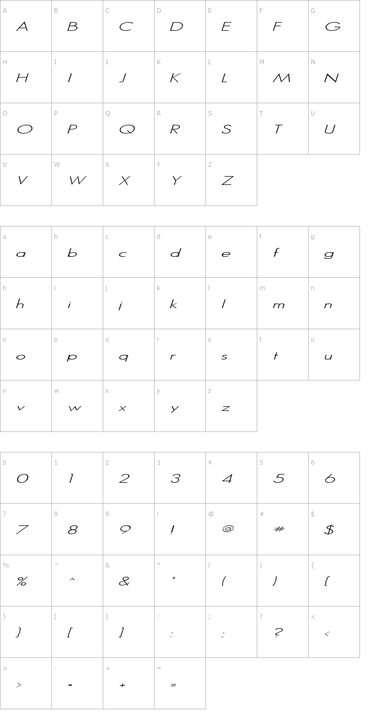 Character Map SansSerif Italic Font