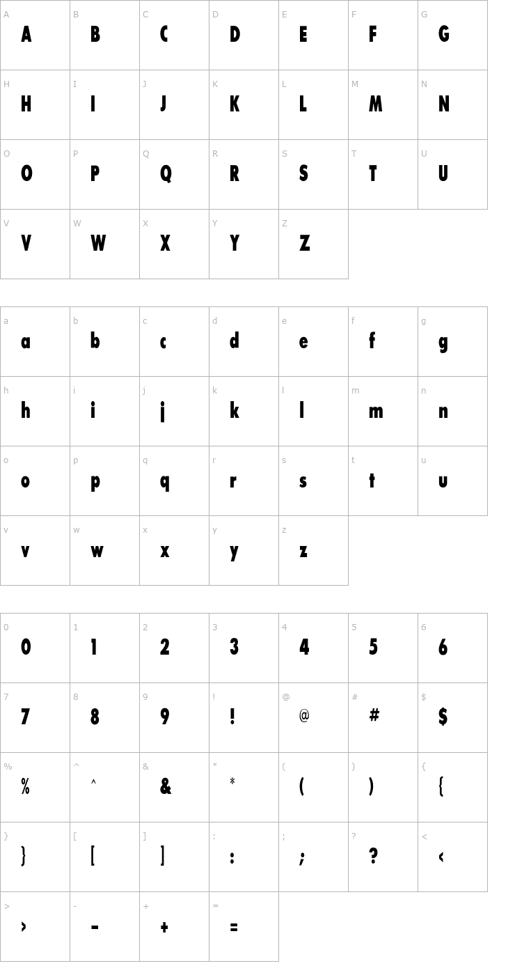 Character Map SansSerifExbFLFCond Font
