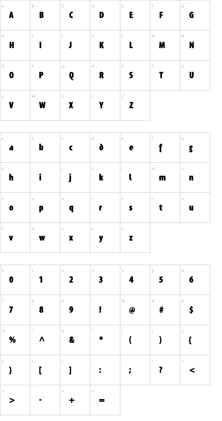 Character Map Santana-BlackCondensed Font