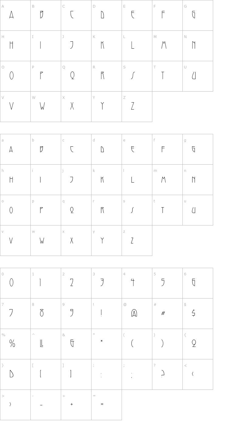 Character Map Santini Light Font