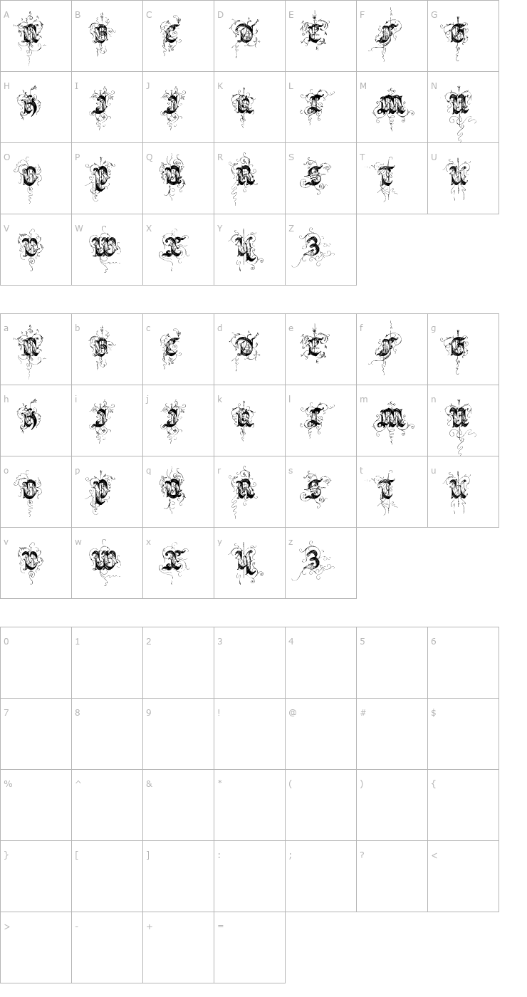 Character Map Saraband Initials Font