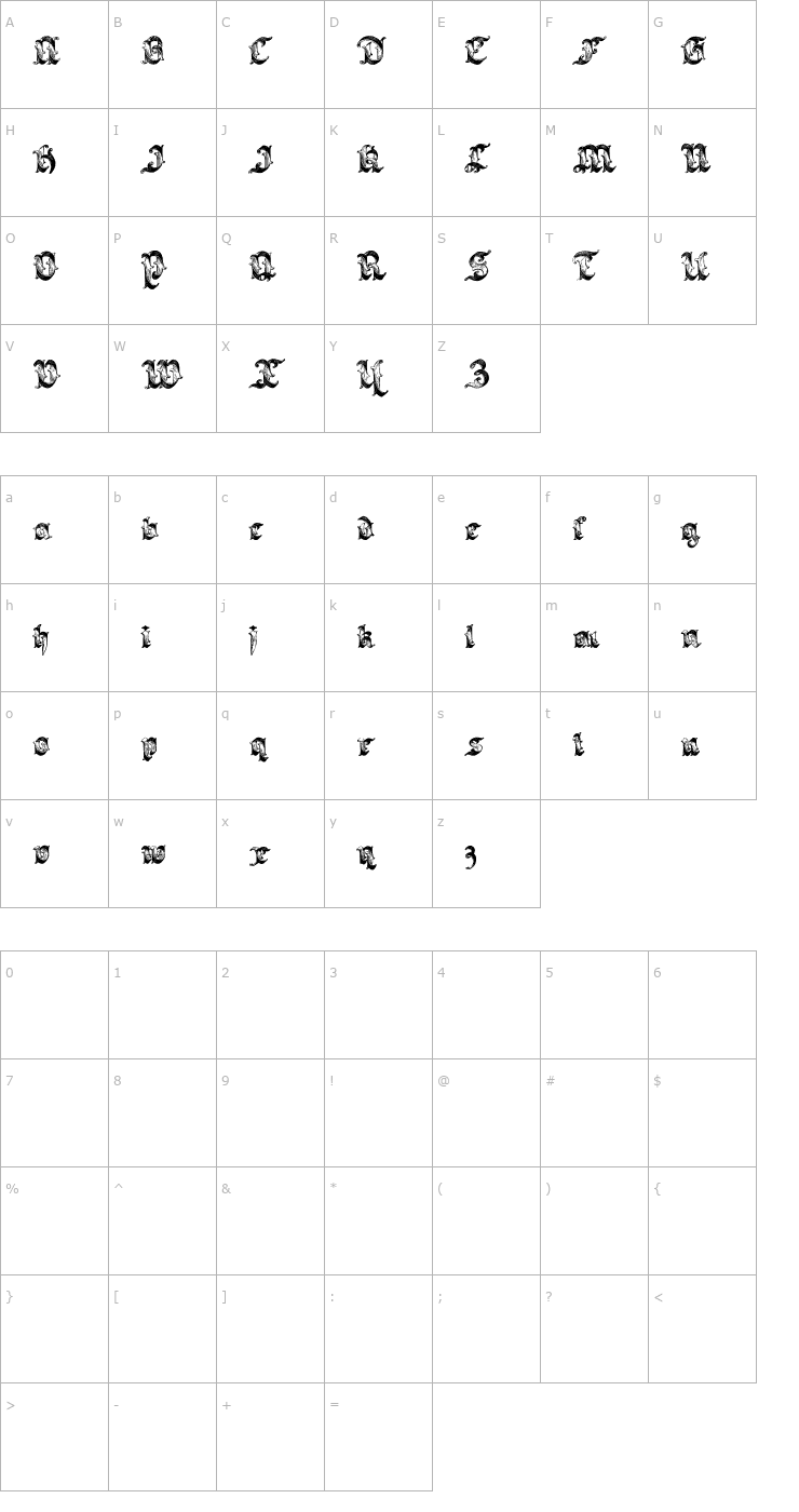 Character Map Saraband Lettering Font