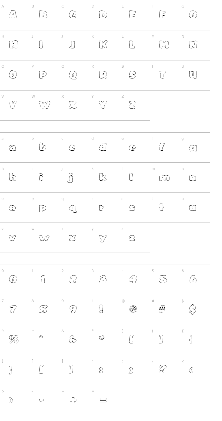 Character Map SarahBeckerOutline Font