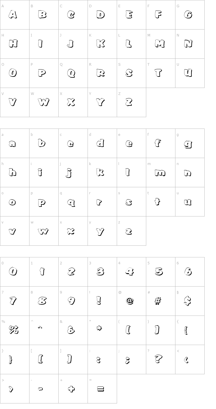 Character Map SarahBeckerShadow Font