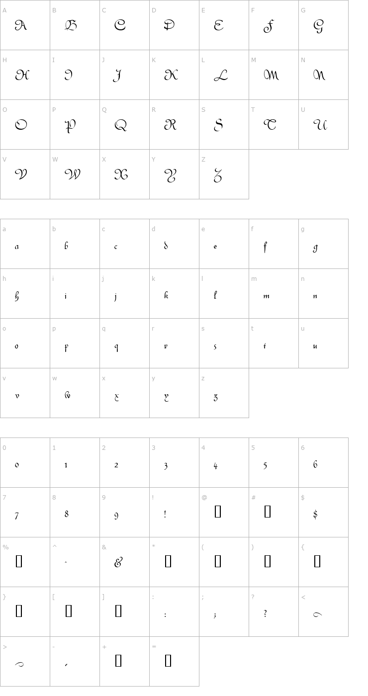 Character Map SavannahScriptSSK Font