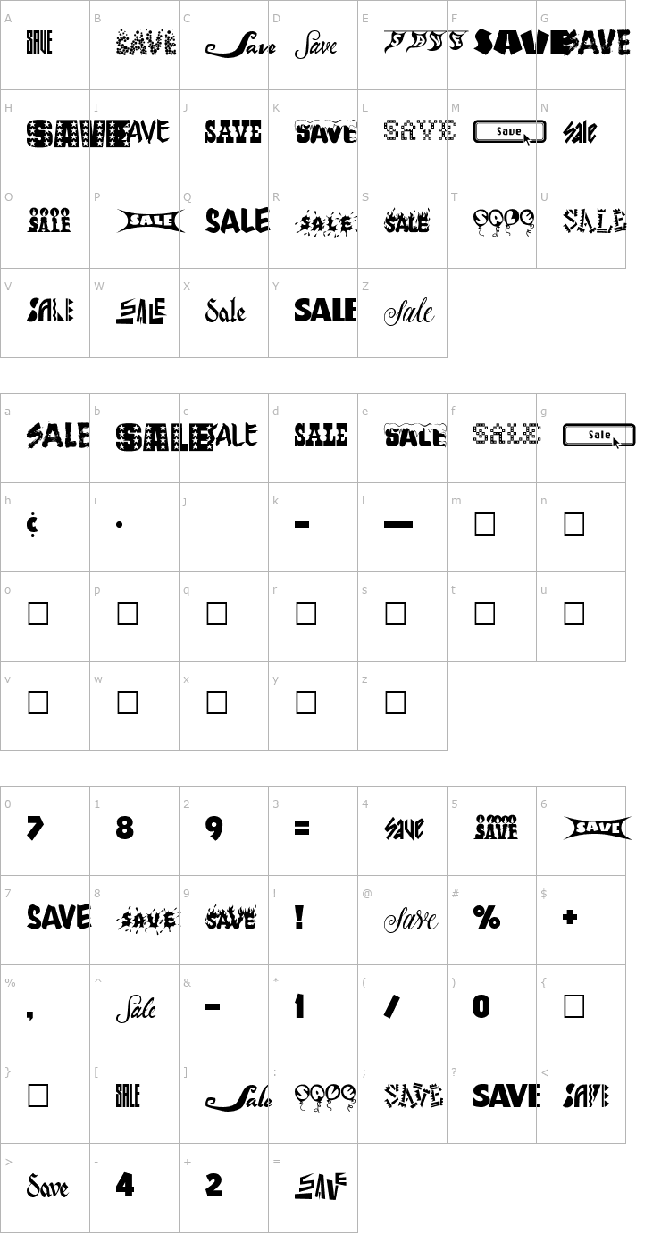 Character Map SavesAndSales Font