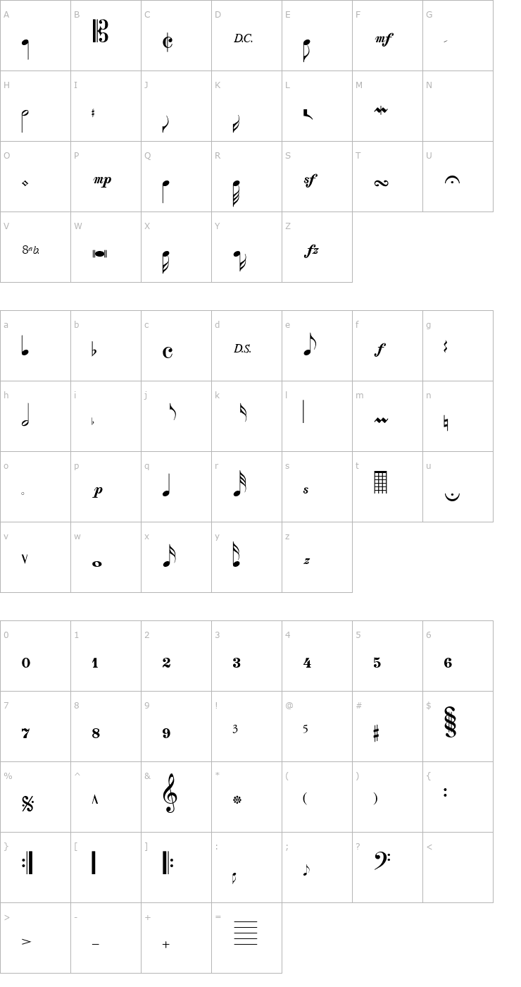 Character Map Sax n' Violins SSi Font