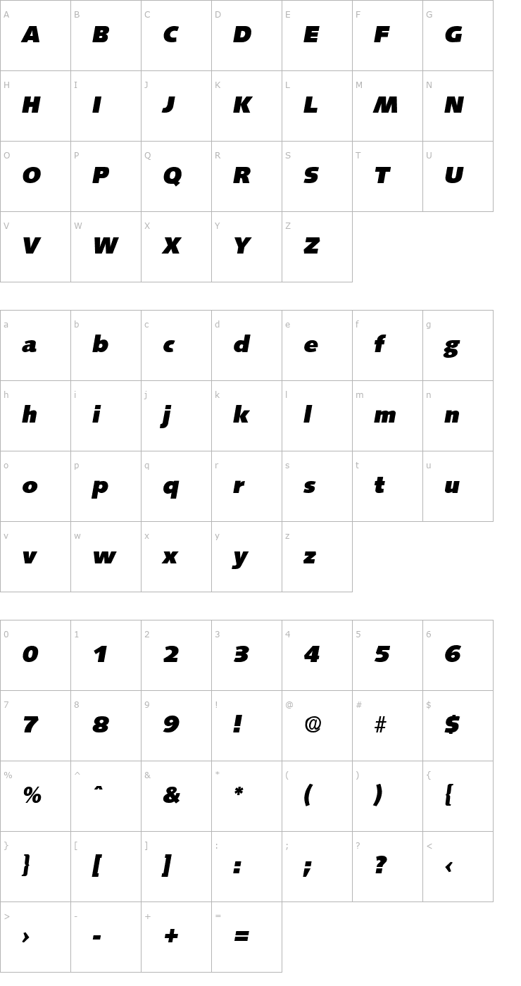 Character Map Saxony-HeavyIta Font