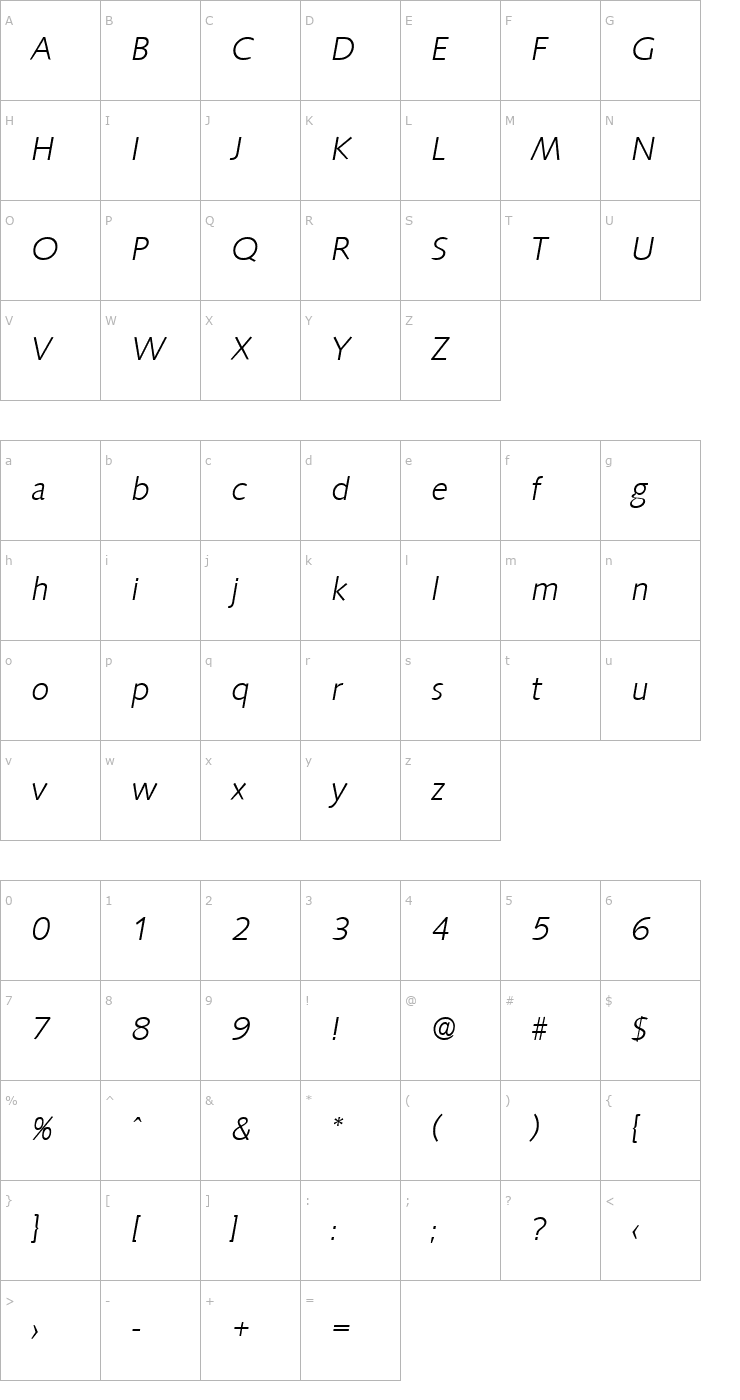 Character Map Saxony-LightIta Font