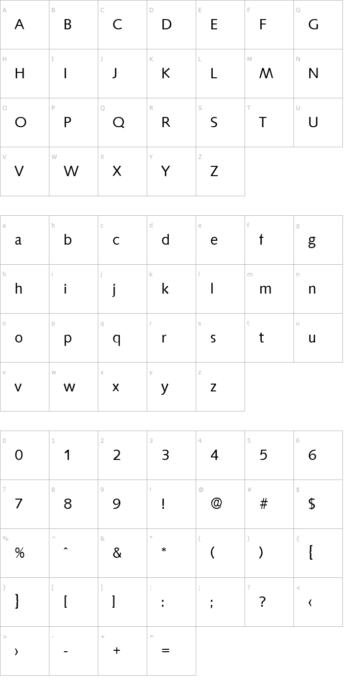 Character Map Saxony-Regular Font