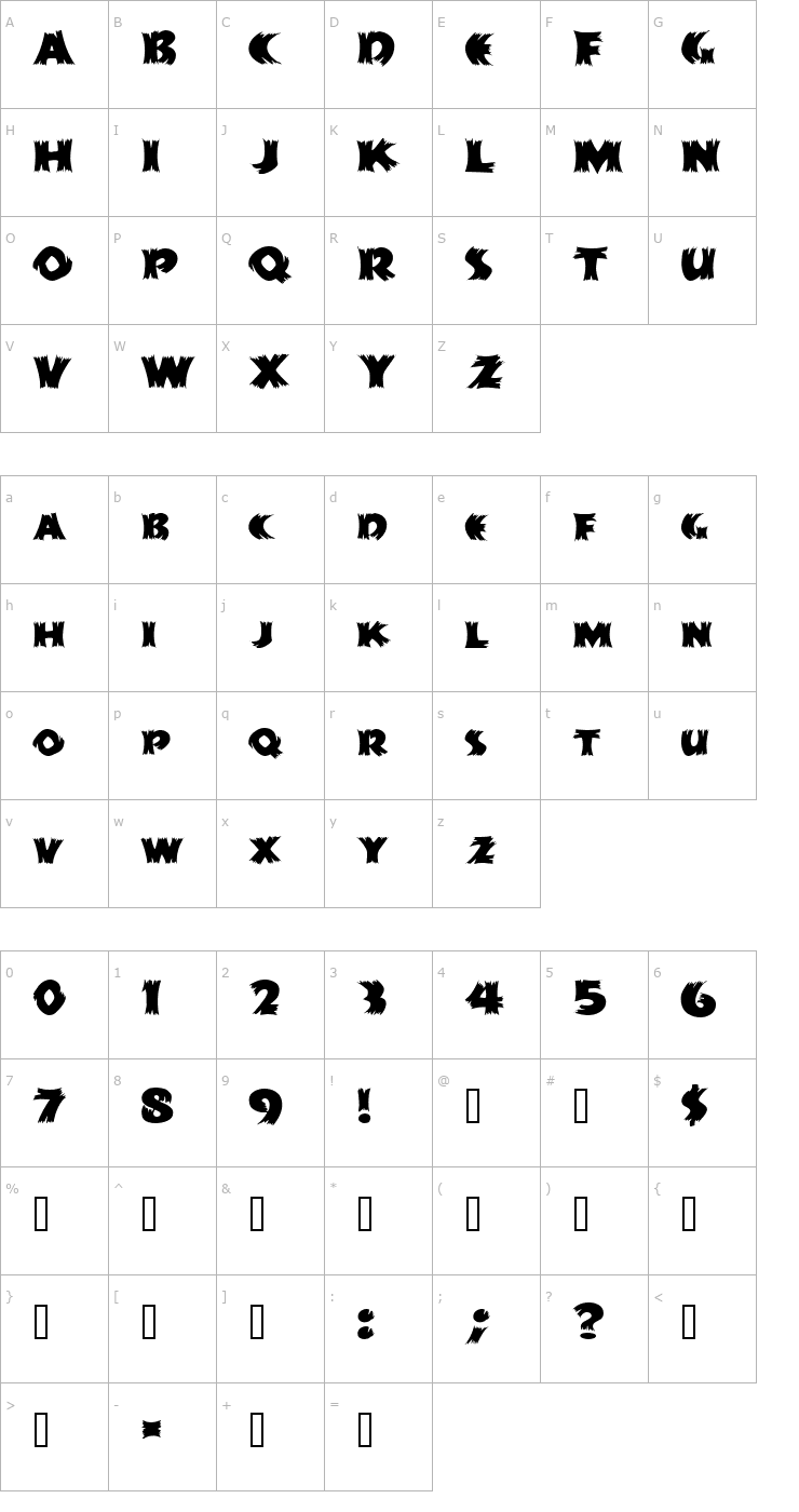 Character Map ScarecrowCondensed Font